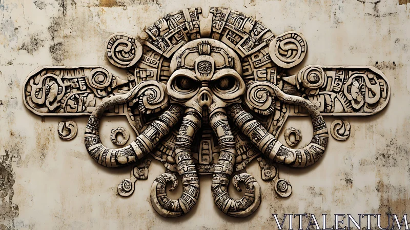 Stylized Skull with Tentacles Sculpture AI Image