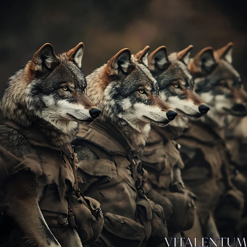 AI ART Wolves Pack in Military Attire