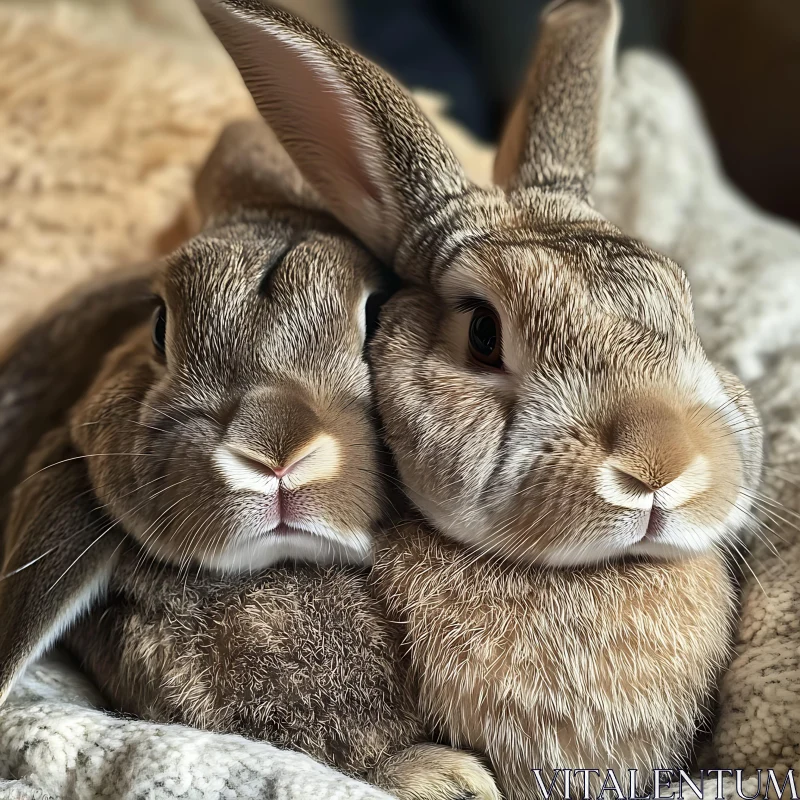 Affectionate Rabbits Cuddling AI Image