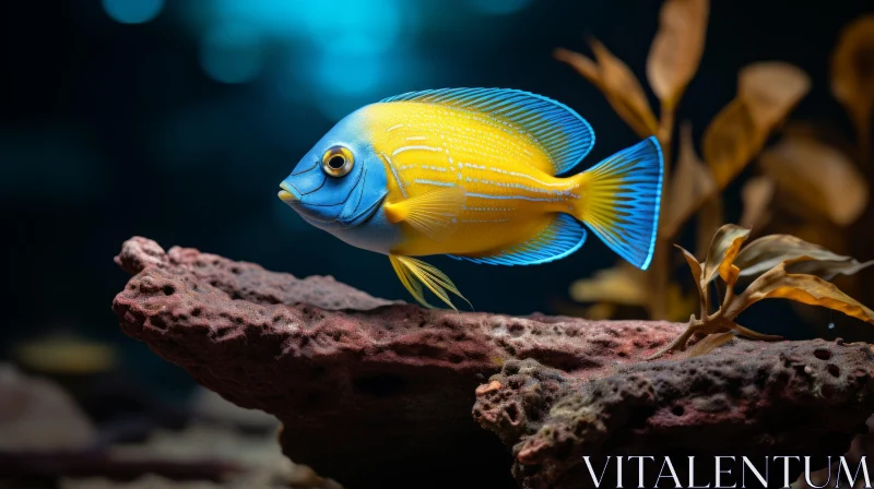 Exotic Aquarium: Yellow and Blue Fish Close-up AI Image