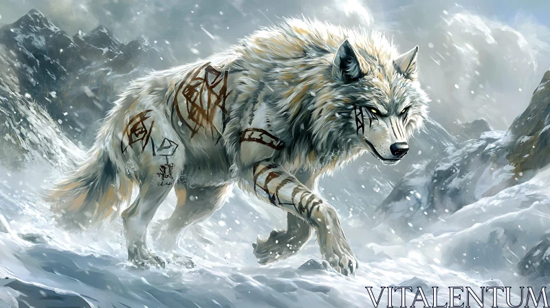 Winter Wolf with Tribal Markings AI Image