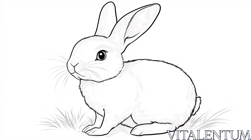 Monochrome Bunny in Grass - Cute Illustration AI Image