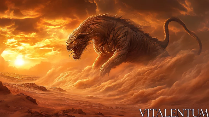 Fearsome Lion Monster Emerging from the Clouds AI Image