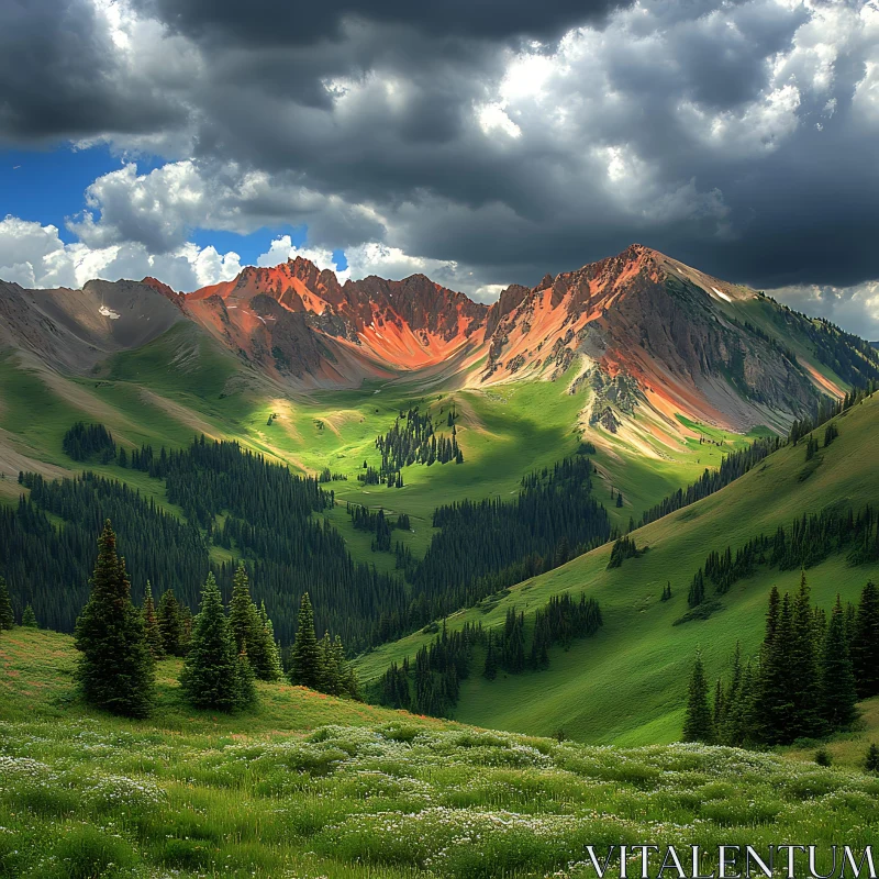 Scenic Mountainous Valley View AI Image