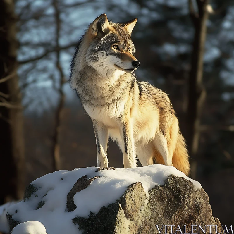 Lone Wolf Portrait in Winter Landscape AI Image