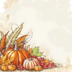 Fall Still Life with Pumpkins and Leaves