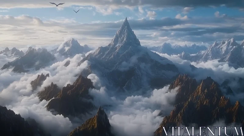 Cloud-Kissed Mountain Range AI Image