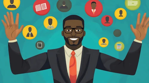 Networking Illustration with Man in Suit