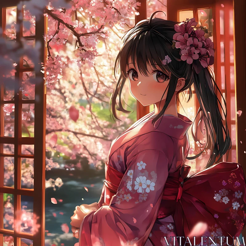 Cherry Blossom Anime Girl AI Image