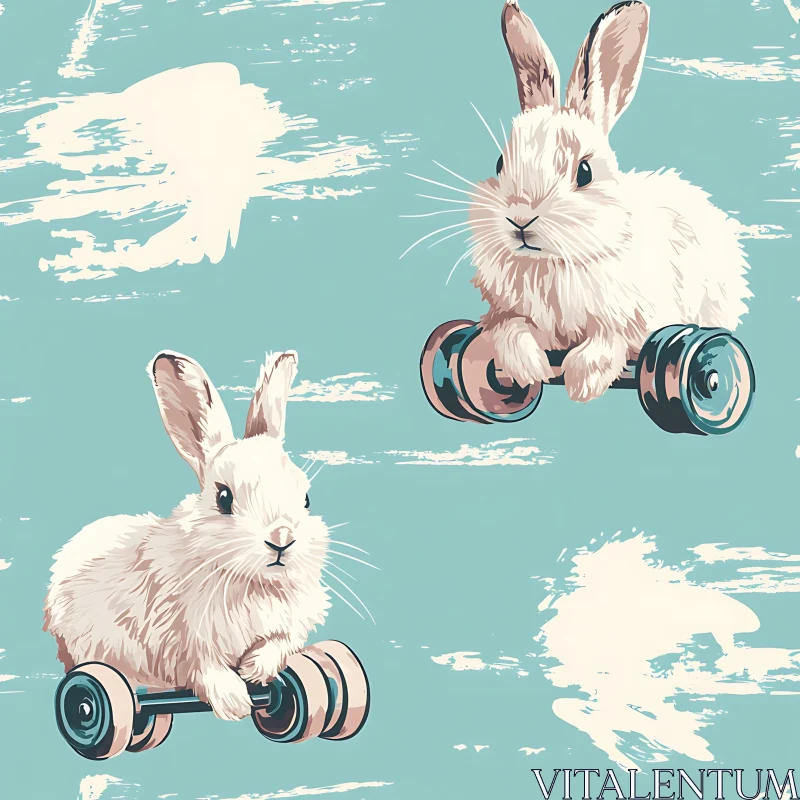 Bunnies on Toy Cars Art AI Image