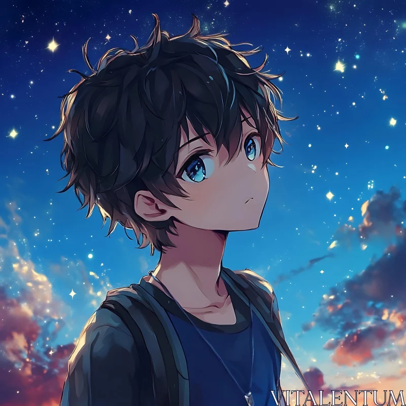 Starry Night Anime Illustration AI Image