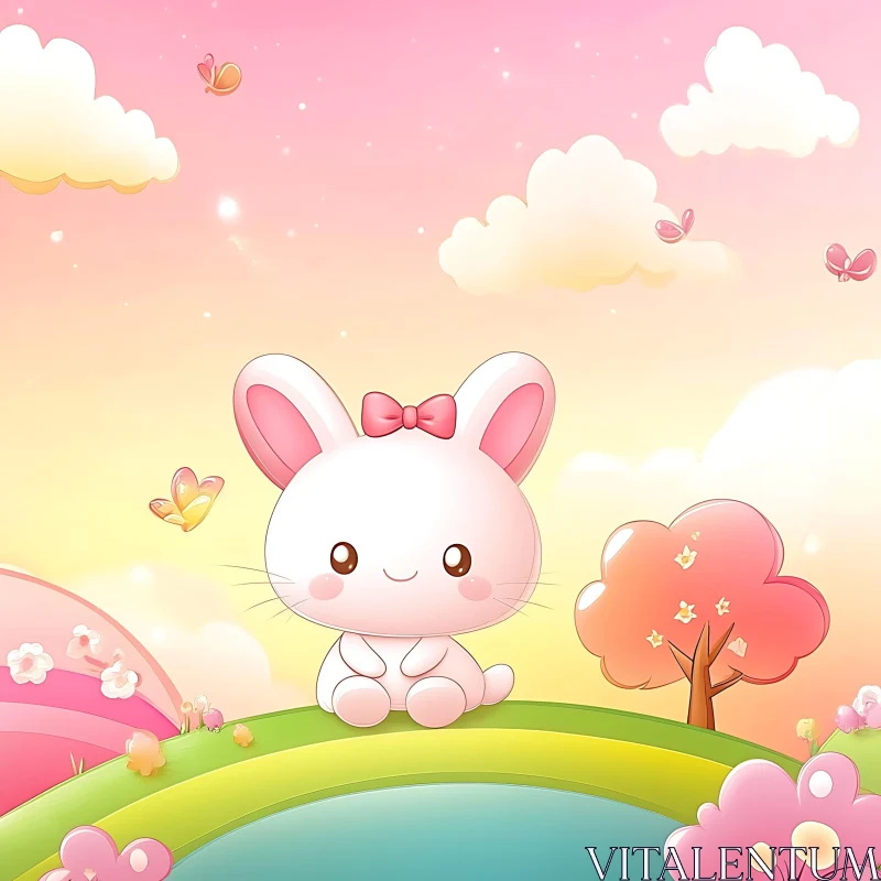 Pastel Sky Bunny Illustration AI Image