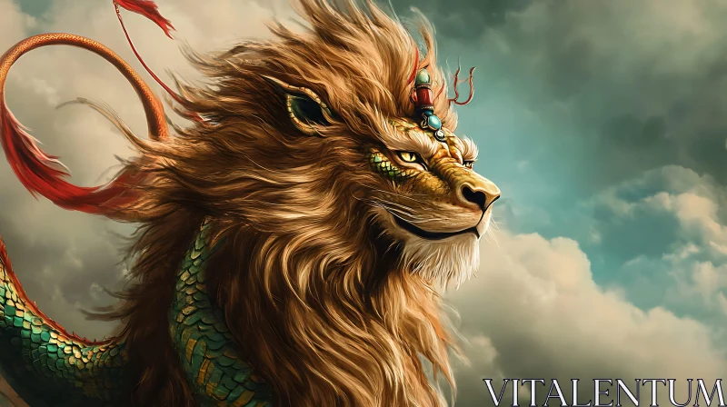 AI ART Majestic Lion Dragon Digital Illustration