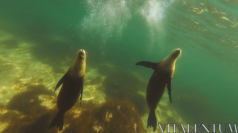 Underwater Ballet of Sea Lions AI Image