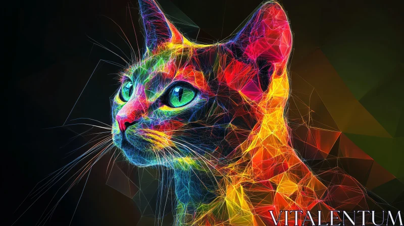 AI ART Colorful Neon Cat Art