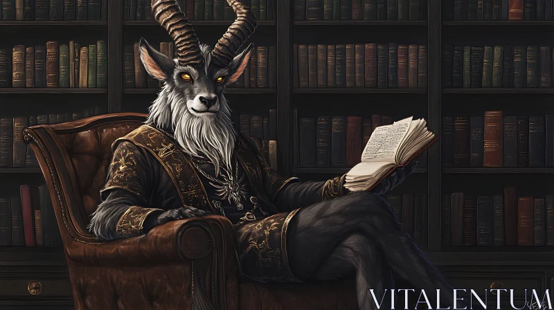 AI ART Anthropomorphic Creature Reading in Armchair