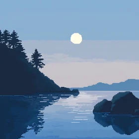 Moonlit Lake Pixel Landscape