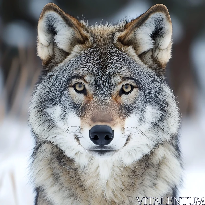 Close-Up of Wild Wolf Face AI Image