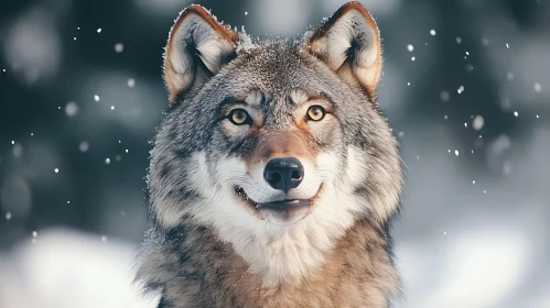 Majestic Wolf in a Snowy Scene