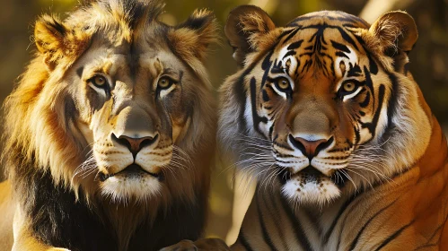 Portrait of a Lion and Tiger Together