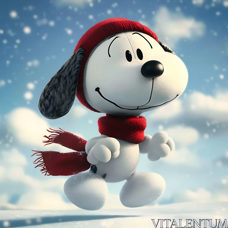 Joyful Animated Dog in Festive Snowfall AI Image