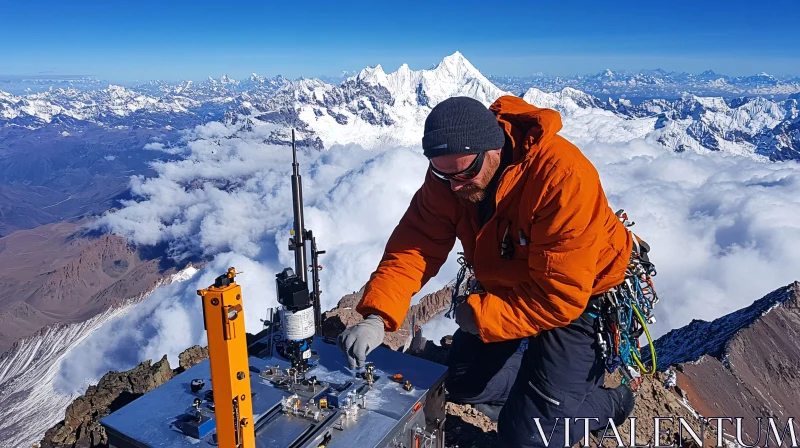 Climber on Mountain Peak AI Image