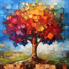 Modern Abstract Tree Art with Square Leaves