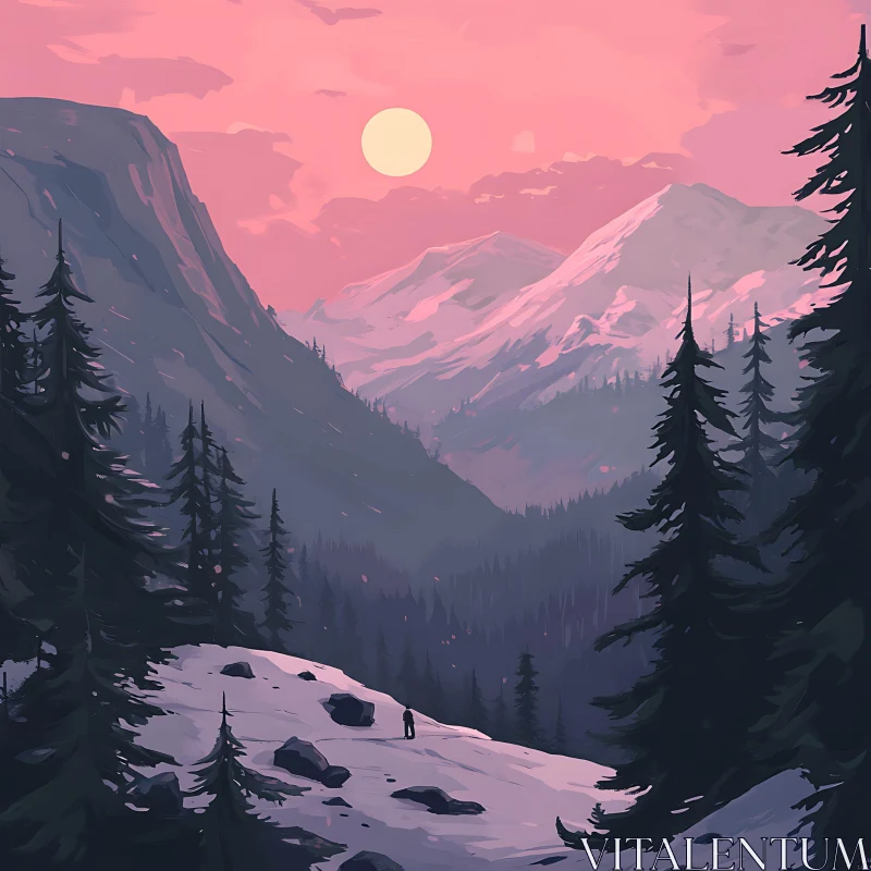 AI ART Tranquil Mountain Sunset Landscape