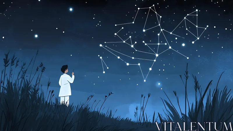 AI ART Celestial Dreamscape: Figure Watching Stars