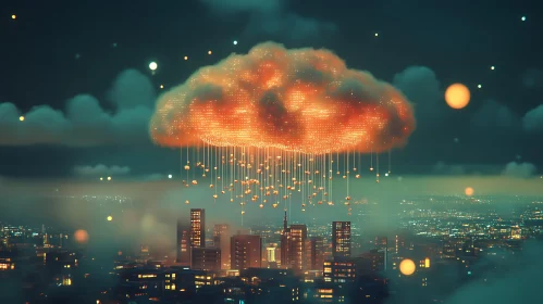 Glowing Cloud Over Urban Skyline