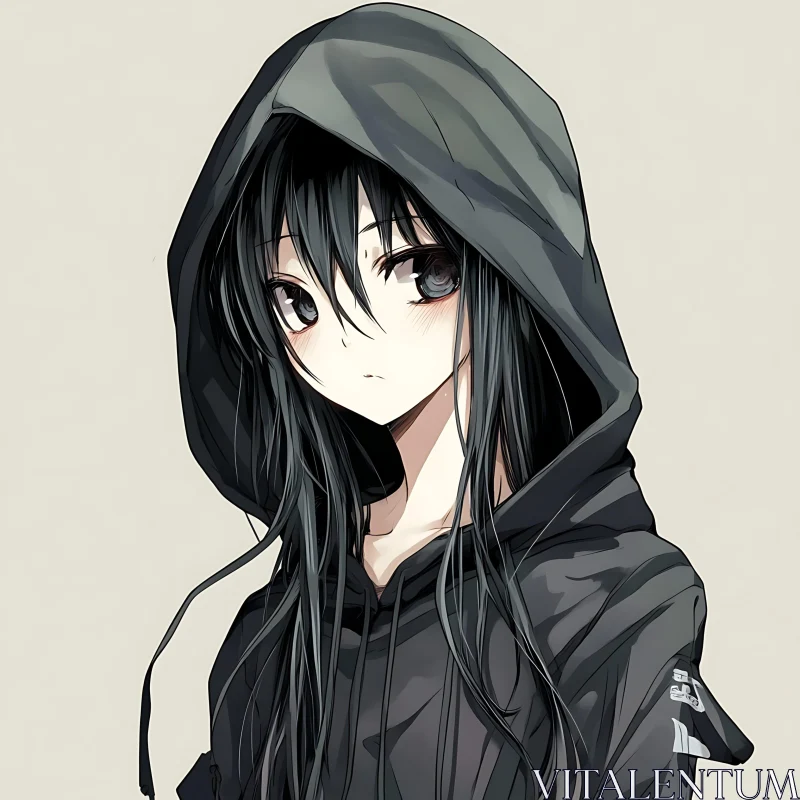 Pensive Anime Girl in Hoodie AI Image