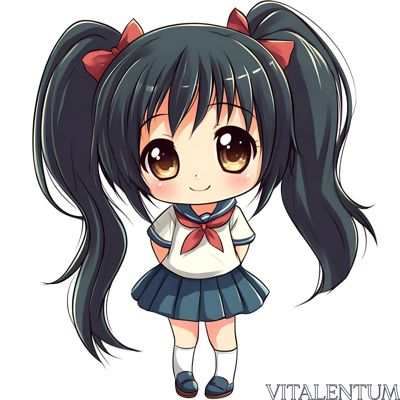 Adorable Chibi Schoolgirl in Anime Style AI Image