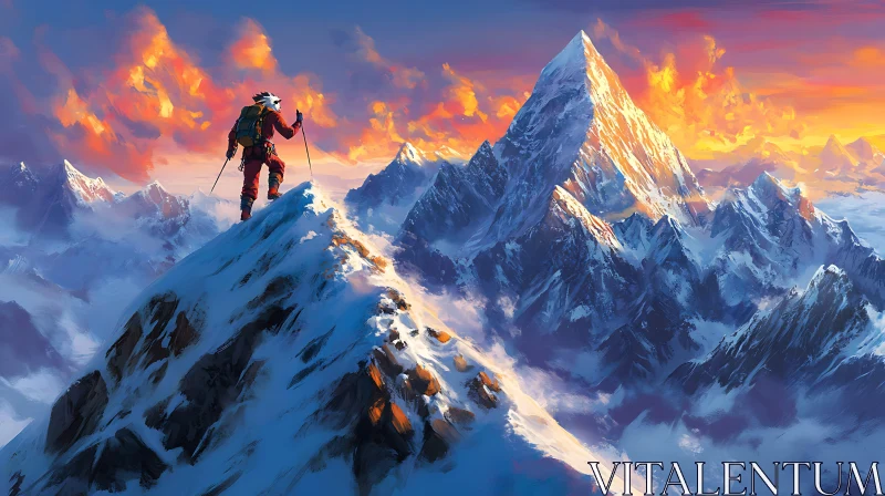 AI ART Mountain Climber at Sunset