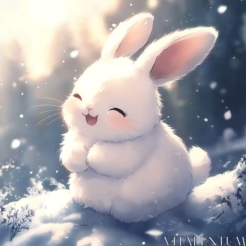 Smiling Bunny in Snowy Ambiance AI Image