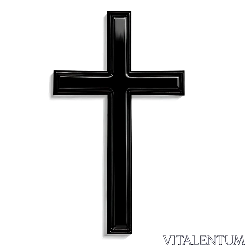 Glossy Black Cross on White Background AI Image