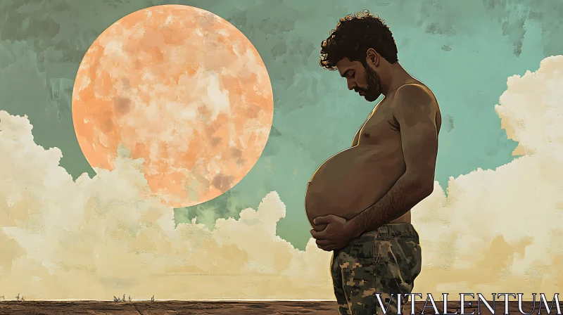 AI ART Pregnant Man Under the Moon