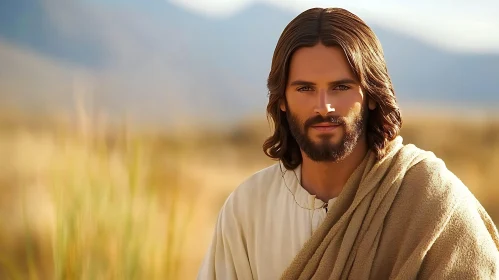 Serene Man with Beard in Field