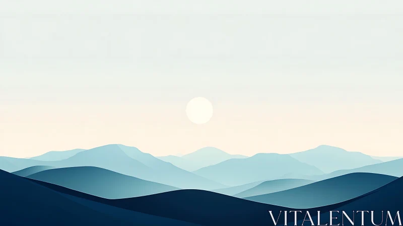 AI ART Minimalist Mountain Landscape with Soft Sun