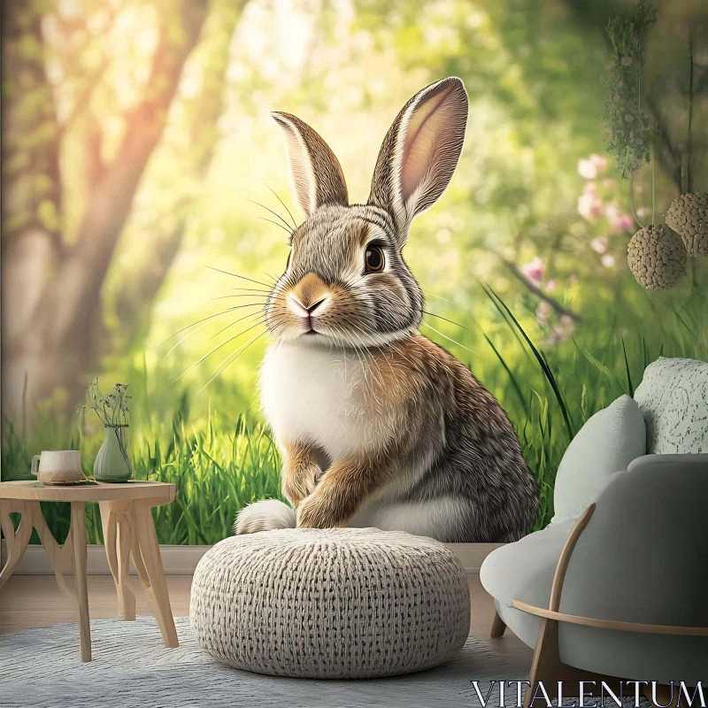 Rabbit in Room - Springtime AI Image