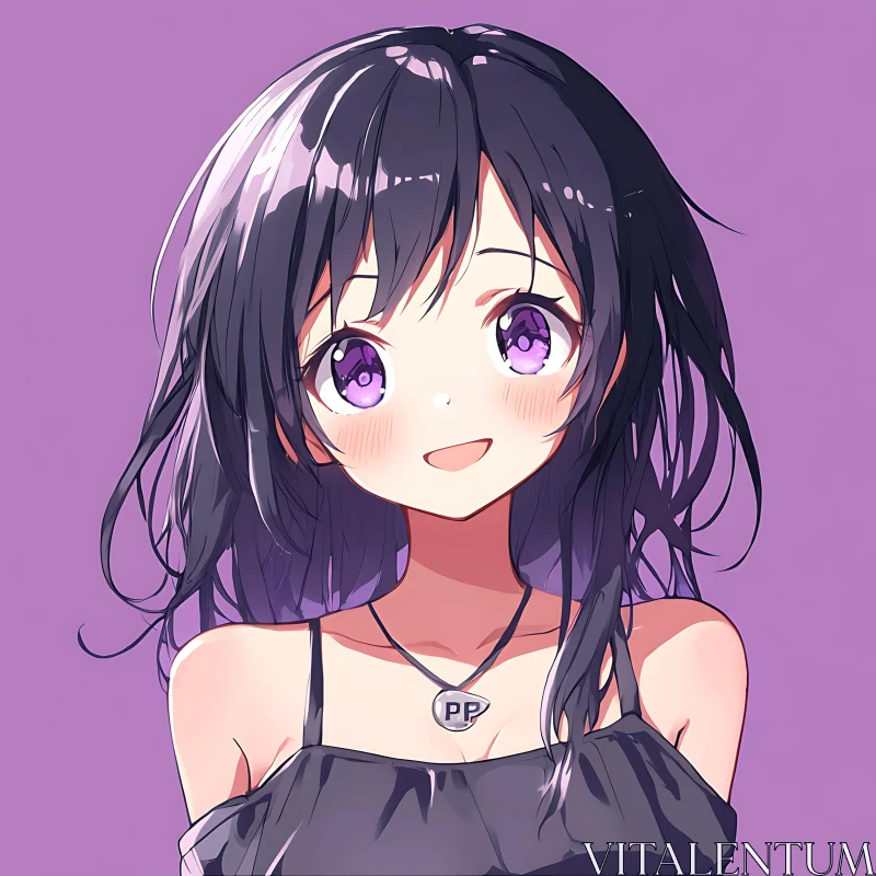 Purple-Eyed Anime Girl Portrait AI Image