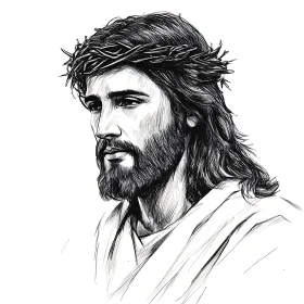 Jesus Christ with Crown of Thorns Drawing