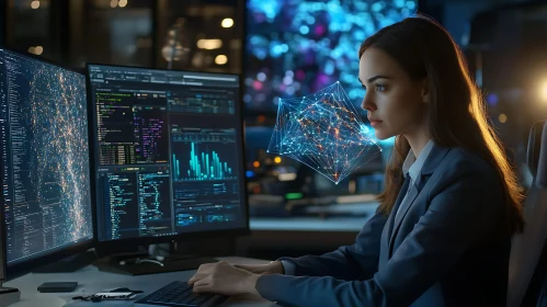 Woman in Tech Analyzing Data