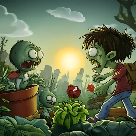 Cartoon Zombies and Plants