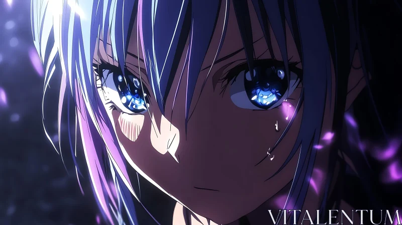 Anime Portrait with Tears and Light Effects AI Image