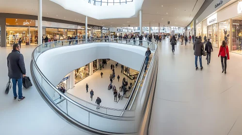 Contemporary Shopping Center with Shoppers and Retail Outlets