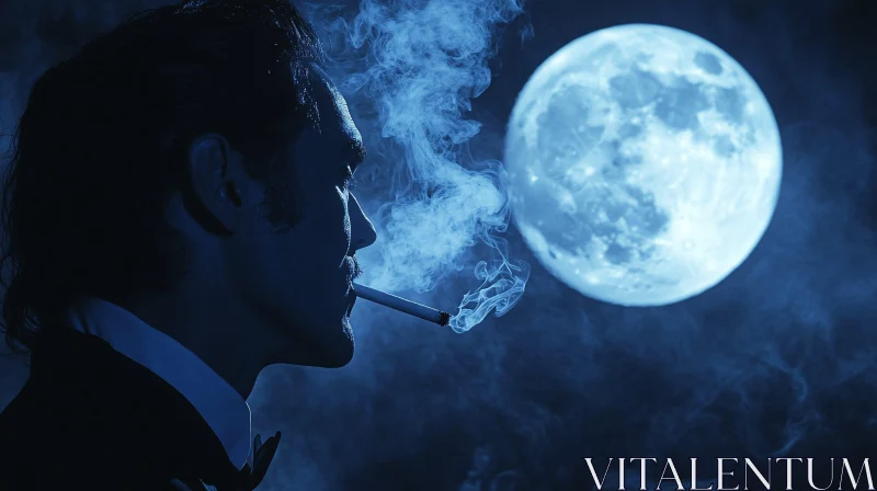 AI ART Enigmatic Smoker with Full Moon Background