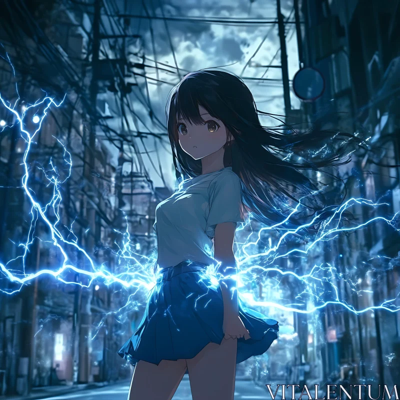 Electrifying Anime Scene with Urban Backdrop AI Image