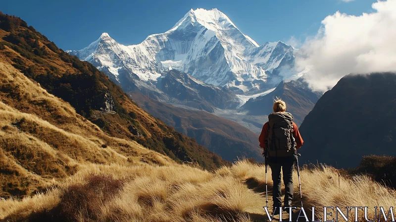 AI ART Hiker Admiring Snow-Capped Mountain Beauty