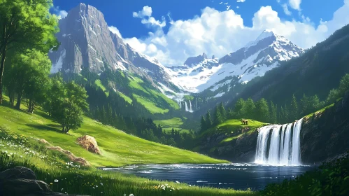 Scenic Mountain Waterfall Landscape