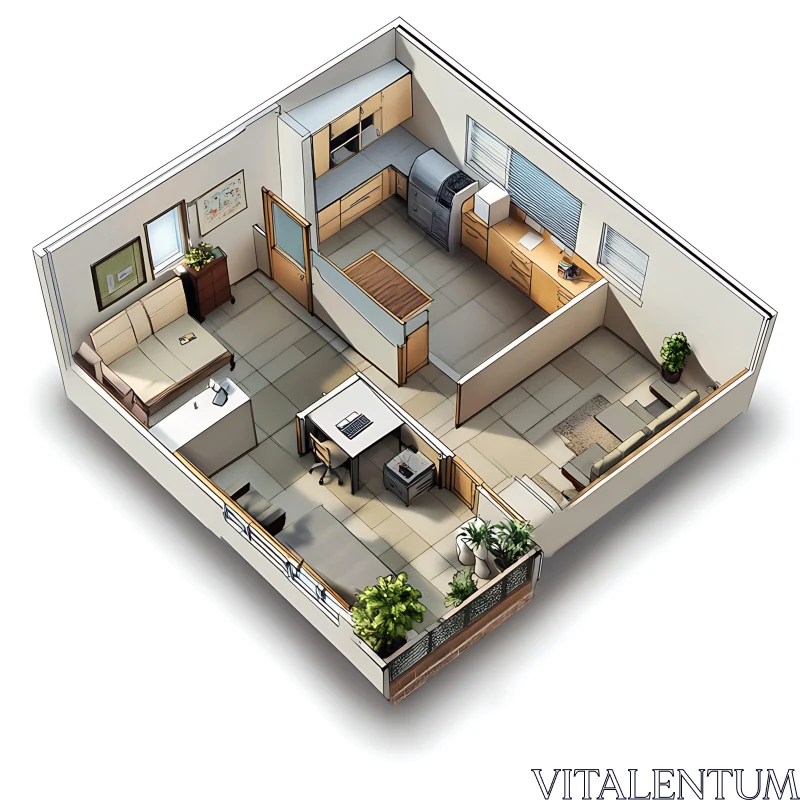 AI ART 3D Render of Contemporary Apartment Layout